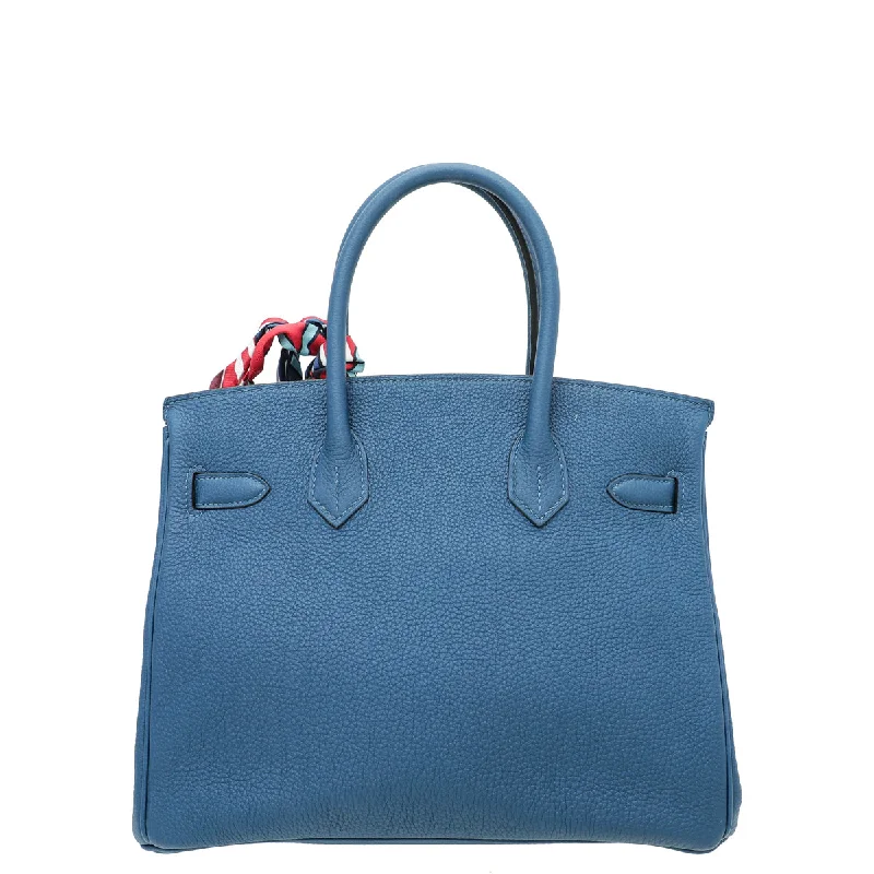 Hermes Birkin Bags with Custom - Engraved Hardware for PersonalizationHermes Blue De Galice Birkin 30 Bag w/Twilly