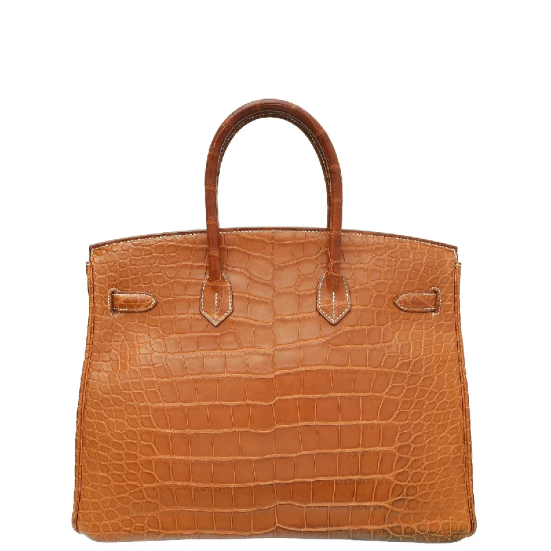 Hermes Birkin Bags with a Hand - Embroidered Floral PatternHermes Fauve Matte Alligator Verso Birkin 35 Bag