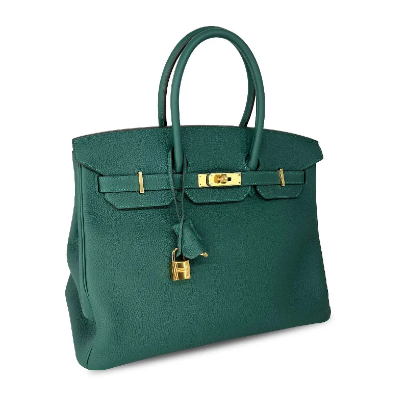 Hermes Birkin Bags with a Gold - Plated Lock and Key SetTop Quality Hermes Birkin Malachite Togo Designer Bag B35 GHW