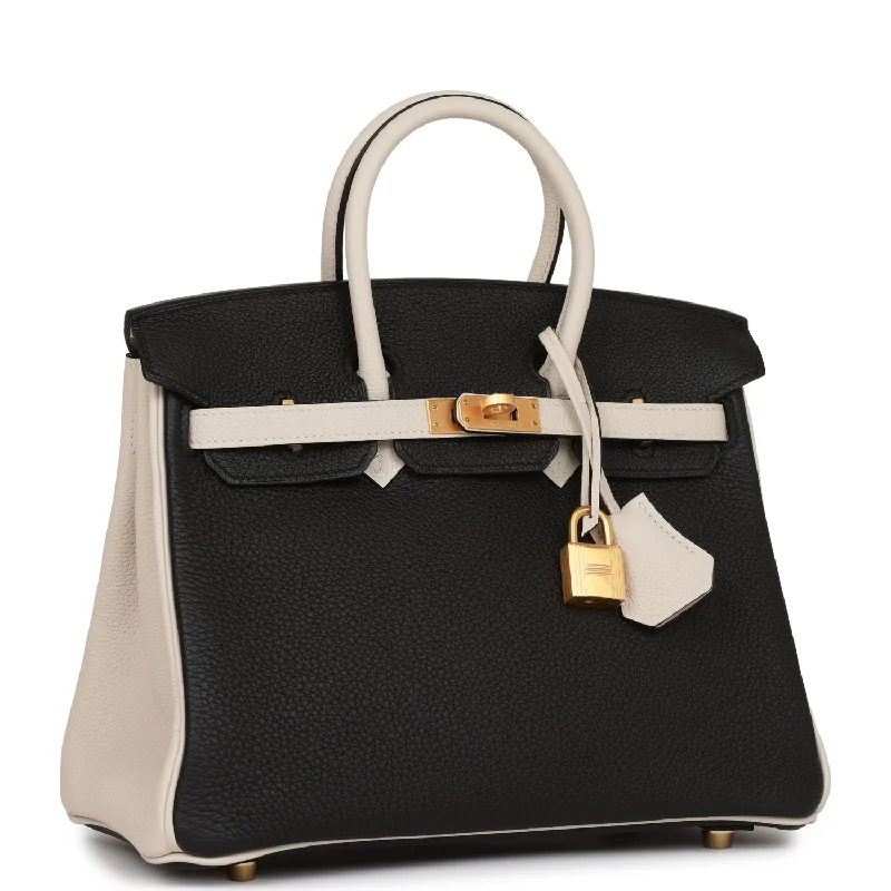 Hermes Birkin Bags with a Contrast - Stitched Handle for Added StyleHermes Special Order (HSS) Birkin 25 Black and Craie Togo Brushed Gold Hardware