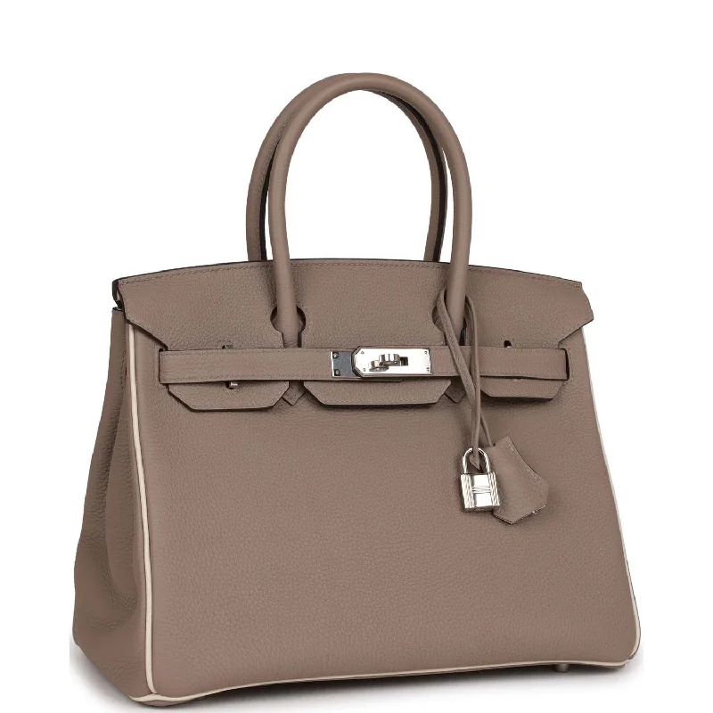 Hermes Birkin Bags with a Contrast - Stitched Handle for Added StyleHermes Special Order (HSS) Birkin 30 Gris Tourterelle and Craie Togo Palladium Hardware