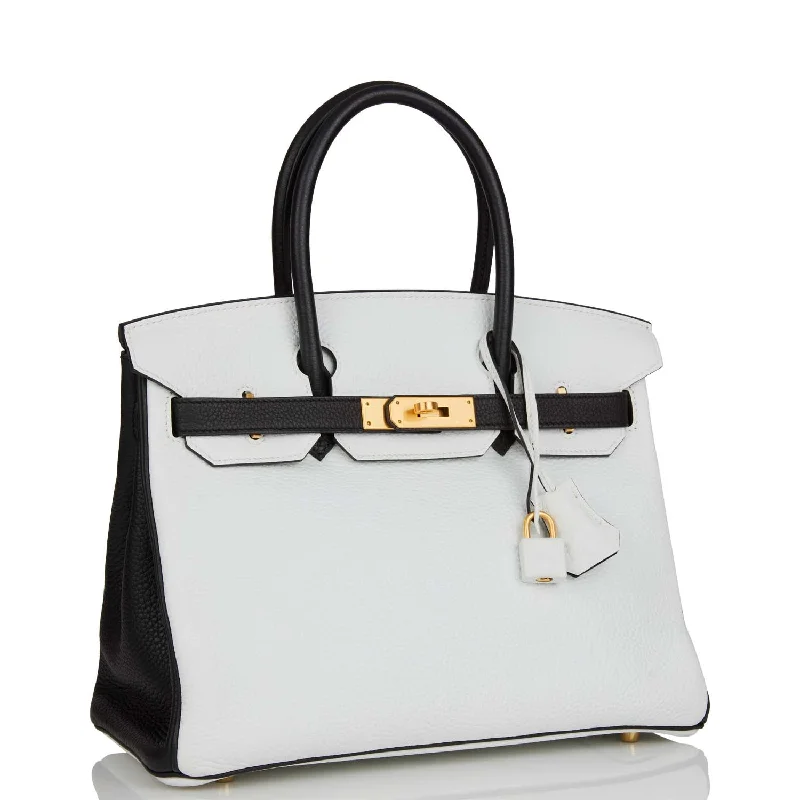 Hermes Birkin Bags with a Studded Leather Trim for a Bold StatementHermes Special Order (HSS) Birkin 30 White and Black Clemence Brushed Gold Hardware