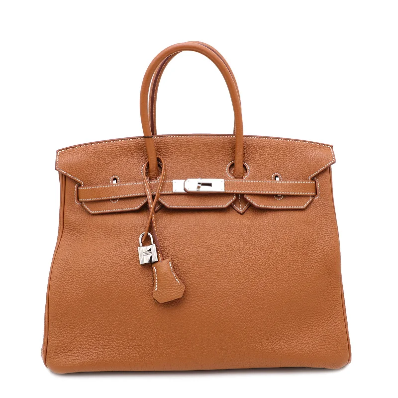 Hermes Birkin Bags with a Pebbled Leather Texture for a Rugged yet Elegant AppealHermes Tan Birkin Bag 35