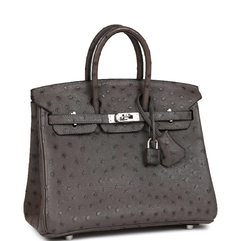 Hermes Birkin Bags with a Braided Leather Handle for a Bohemian TouchHermes Birkin 25 Graphite Ostrich Palladium Hardware