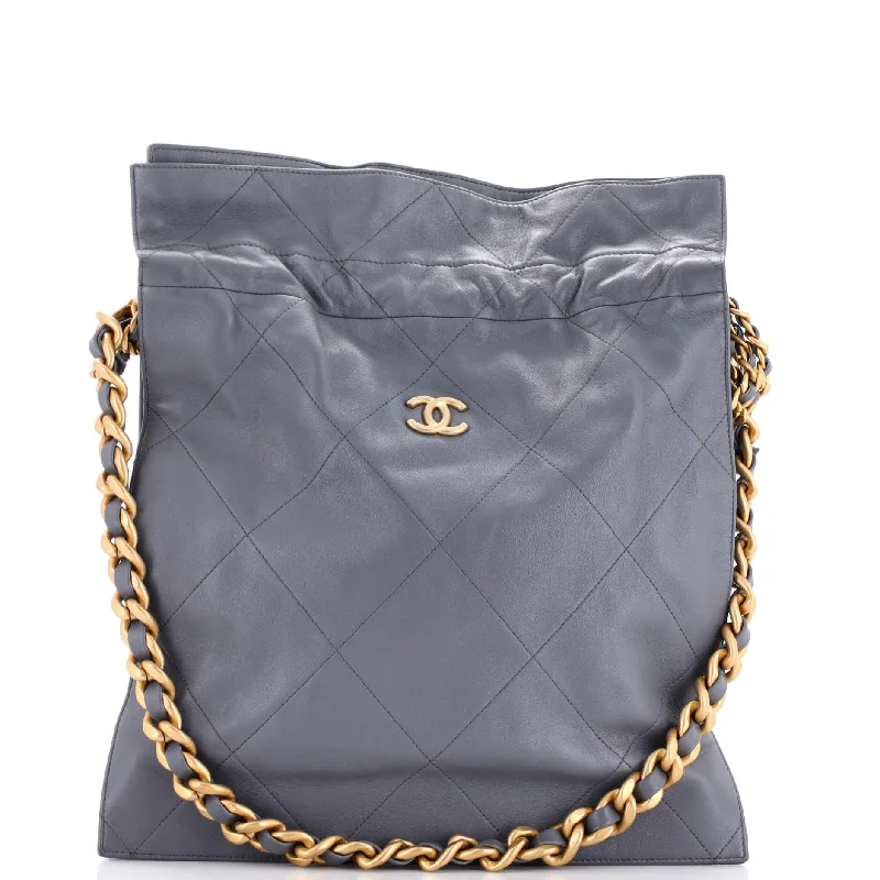 CC Chain Drawstring Shopping Bag Quilted Lambskin Large