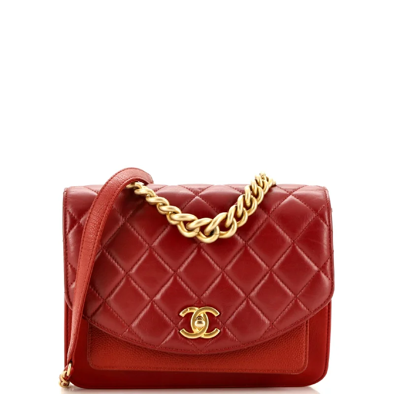 Chain Handle Flap Bag Quilted Calfskin with Caviar Small