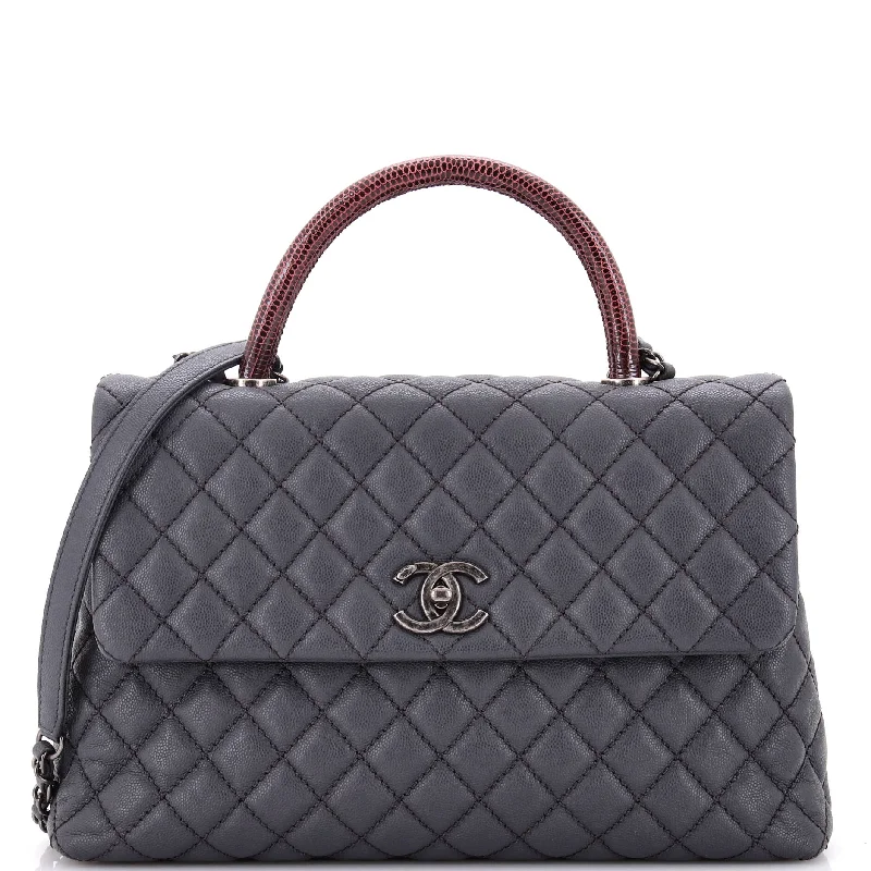 Coco Top Handle Bag Quilted Caviar with Lizard Medium