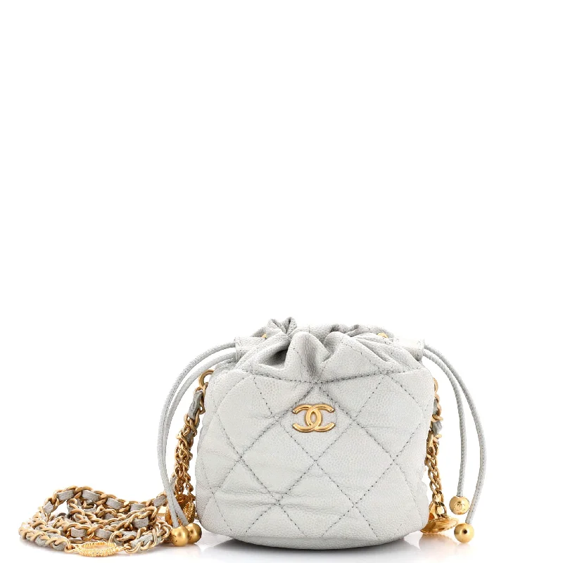 Medallion Charms Drawstring Bucket Bag Quilted Caviar Mini