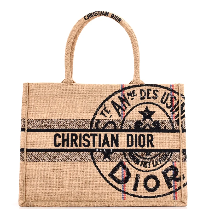 Book Tote Embroidered Jute Canvas Medium