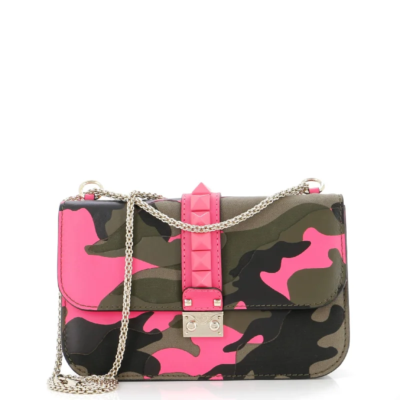 Glam Lock Shoulder Bag Camo Leather and Canvas Medium